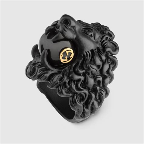 black gucci lion ring|Gucci lion head necklace.